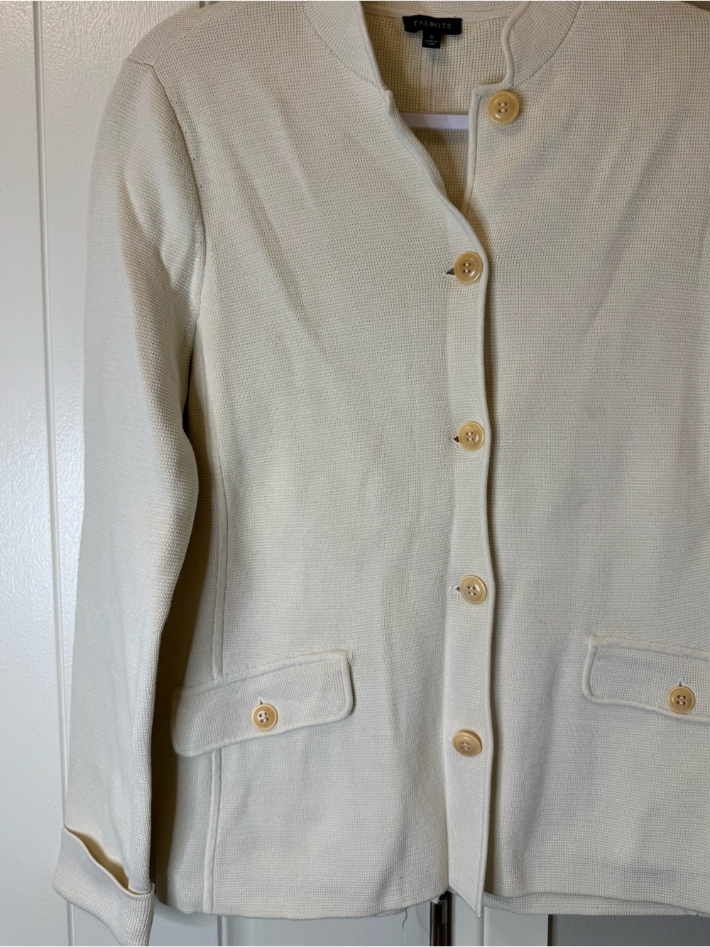 Talbots Cream Knit Button-Front Jacket - Picture 2 of 11
